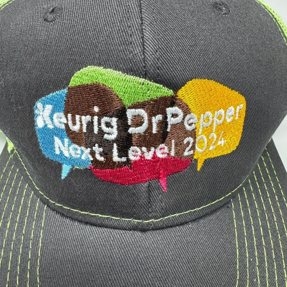 Keurig Dr Pepper Next Level 2024 Port Authority Trucker Hat Cap Dark Gray Neon